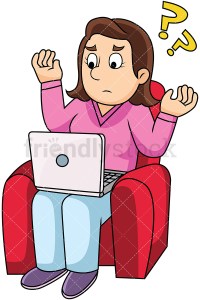 Woman confused with computer. PNG - JPG and vector EPS file form